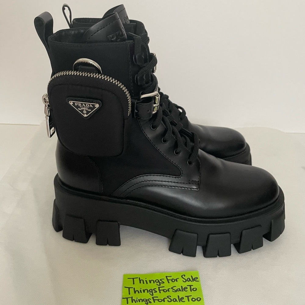 Prada Monolith Leather and Re-Nylon Boots with Pouch